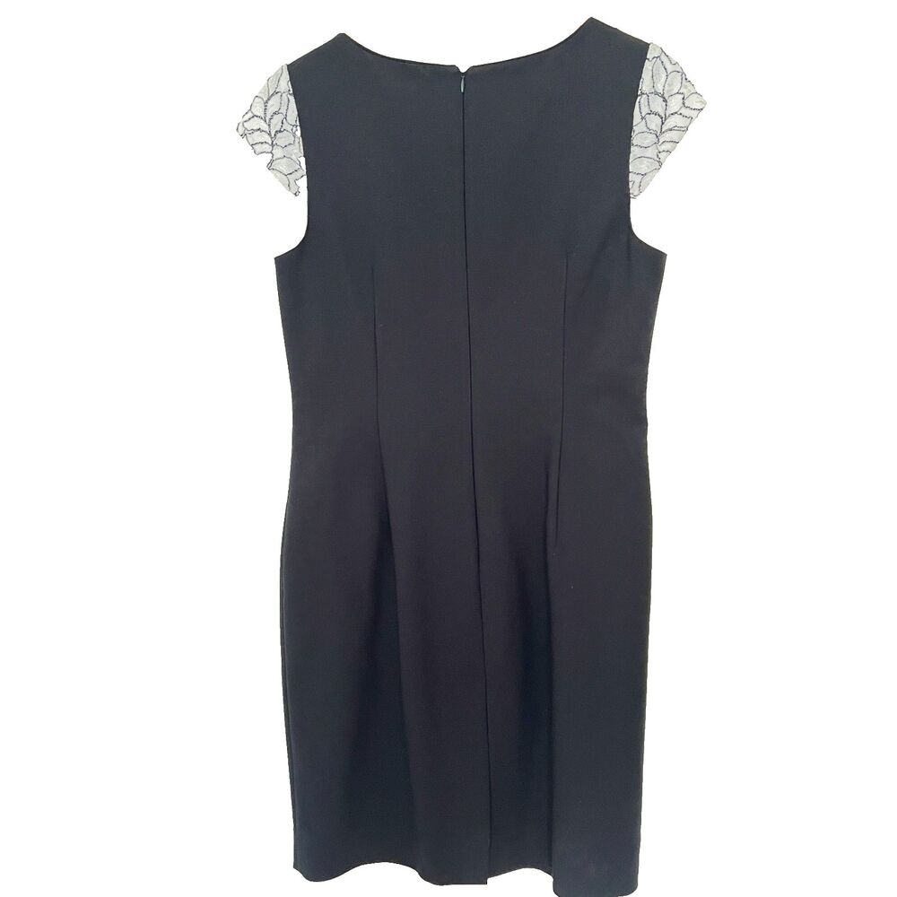 ANTONIO MELANI Sheath Dress 10 Embroidered Cocktail Business Black Ivory - Picture 2 of 9